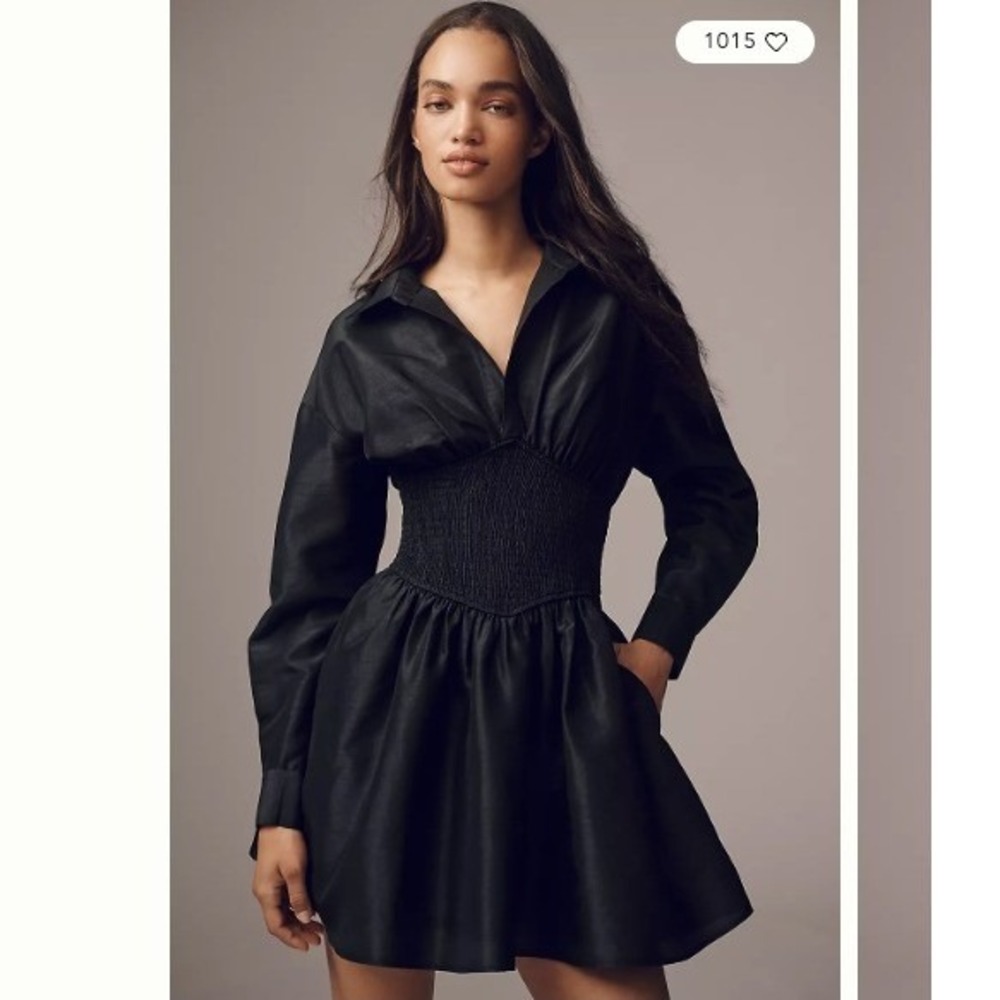 Anthropologie Hutch Tobie Mini Dress Women XS Black Smocked Waist Fit & Flare